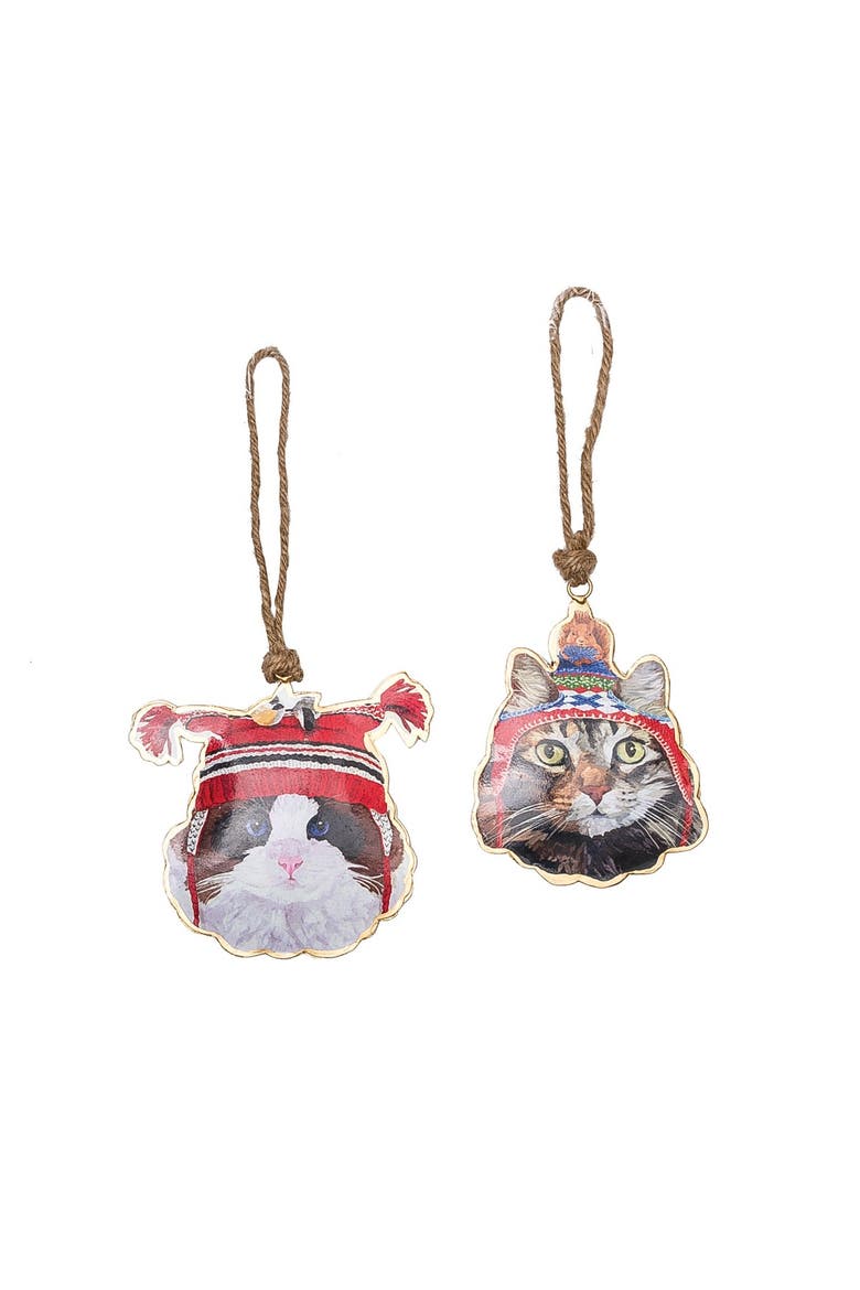 Cats Wearing Beanie Hats Christmas Ornaments Set of 2, Main, color, Gray