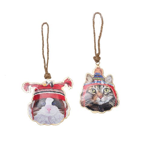 Cats Wearing Beanie Hats Christmas Ornaments Set of 2