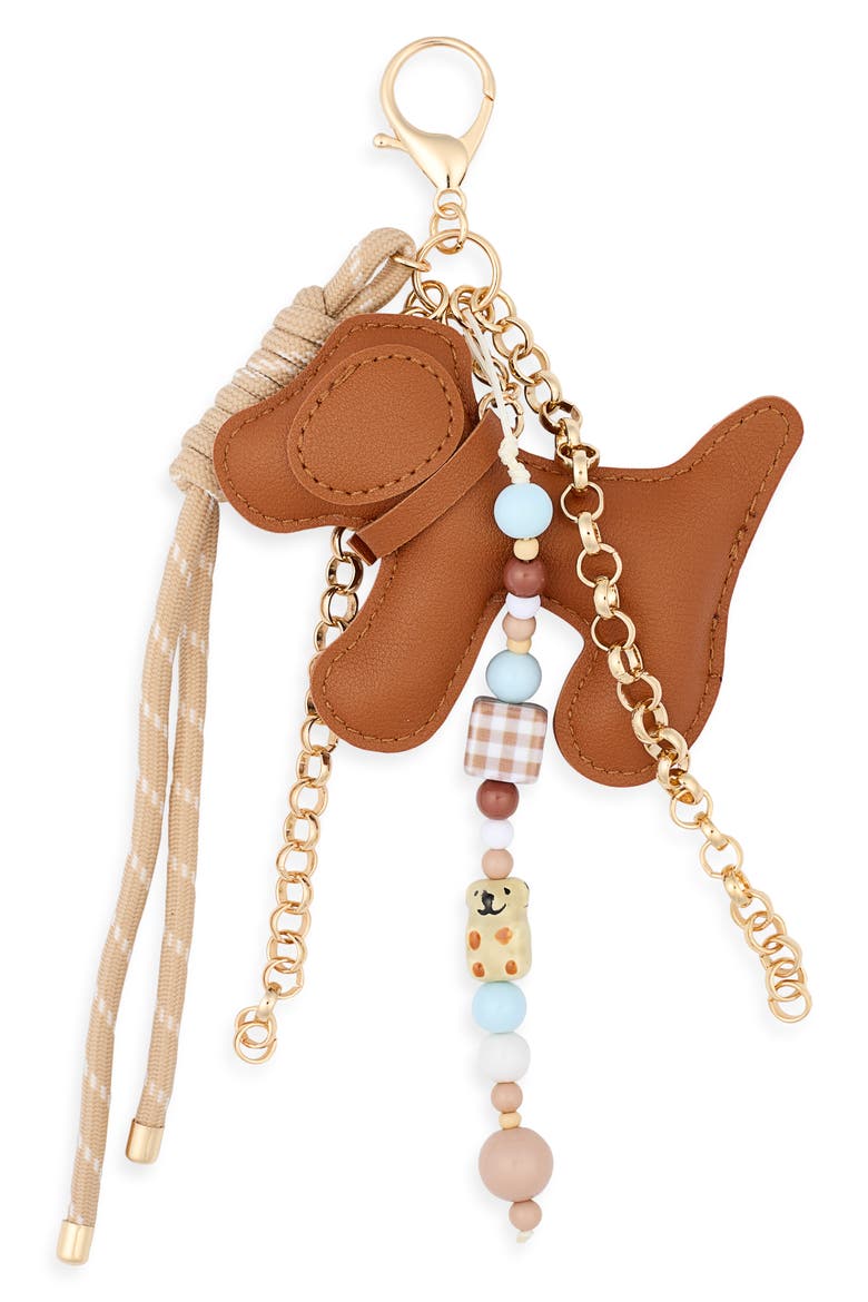 Puppy Cluster Bag Charm, Main, color, BROWN MULTI- GOLD