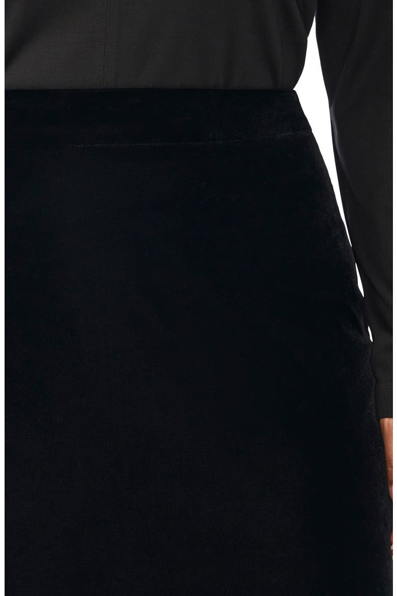 Lace Trim Velvet Midi Skirt, Alternate, color, RICH BLACK 060