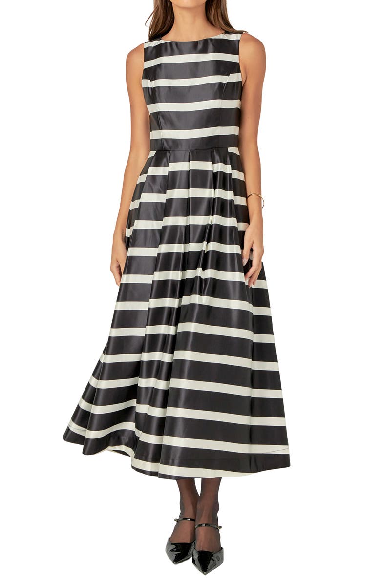 English Factory Stripe Sleeveless Midi Dress, Alternate, color, Black/White