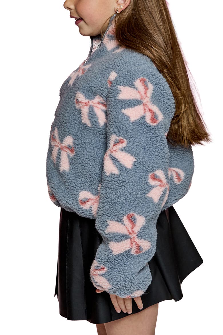 Kids' Bow Printed Fleece Jacket, Alternate, color, GREY PINK COMBO
