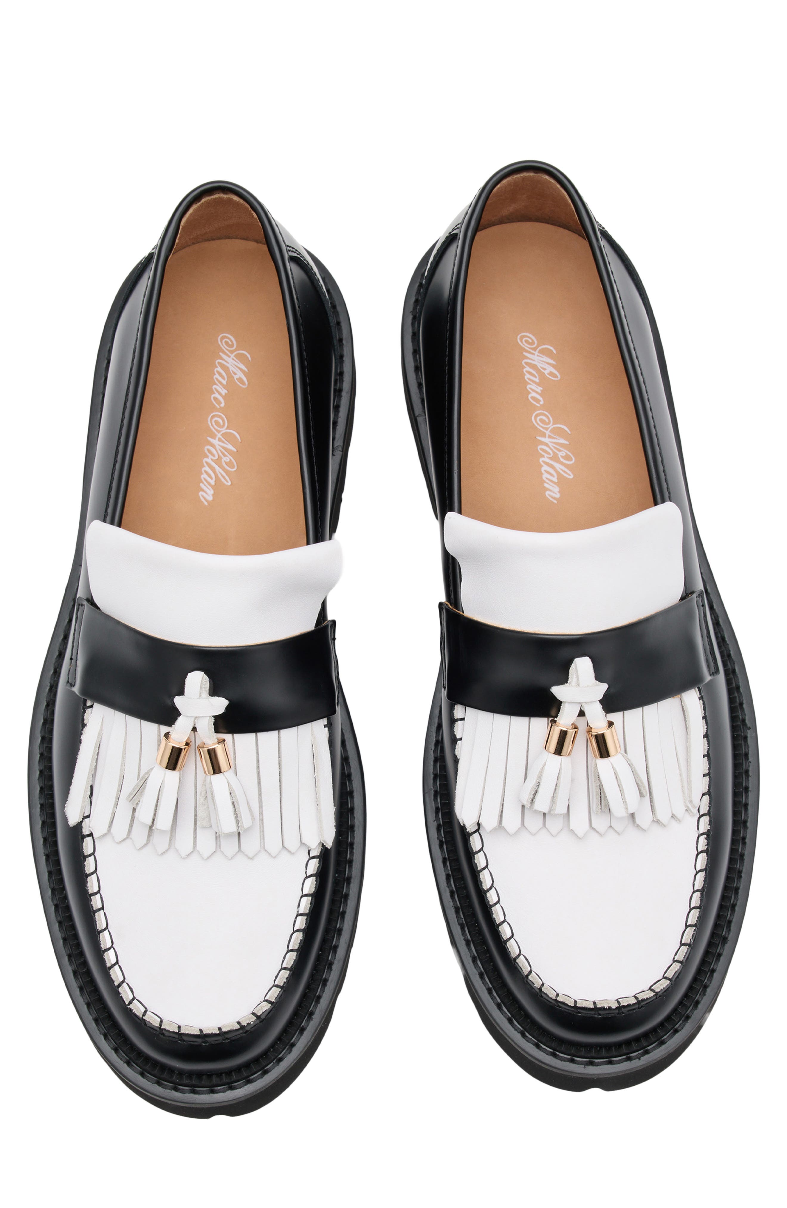 MARC NOLAN Journey Kiltie Fringe Loafer, Alternate, color, Black/ White