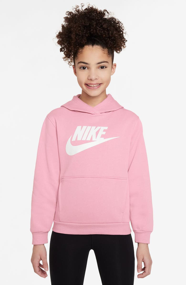 Nike Kids' Sportswear Club Fleece Hoodie, Main, color, Med Soft Pink/ White