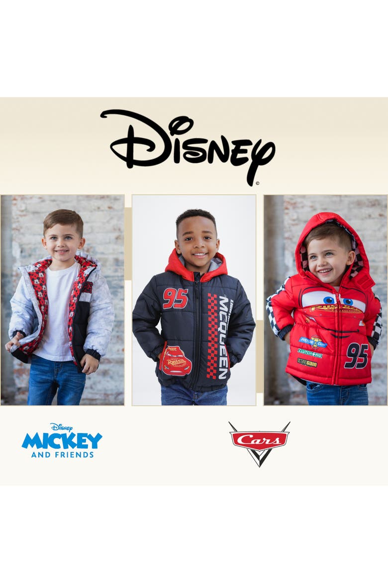 Cars Lightning McQueen Hooded Zip-Up Puffer Coat, Alternate, color, Black Red McQueen