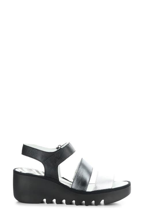 Fly London Bexy Platform Wedge Sandal In Silver/graph/blk