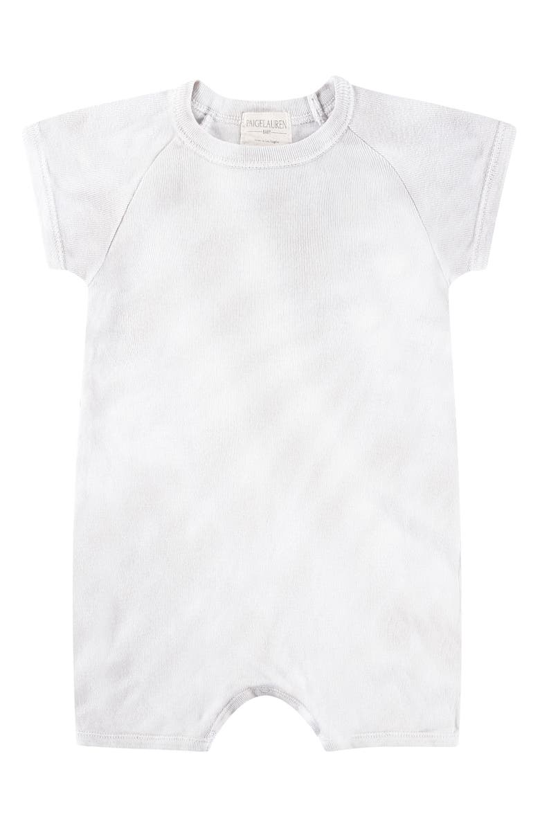 PAIGELAUREN Tie Dye Organic Cotton & Modal Romper, Main, color, Gray