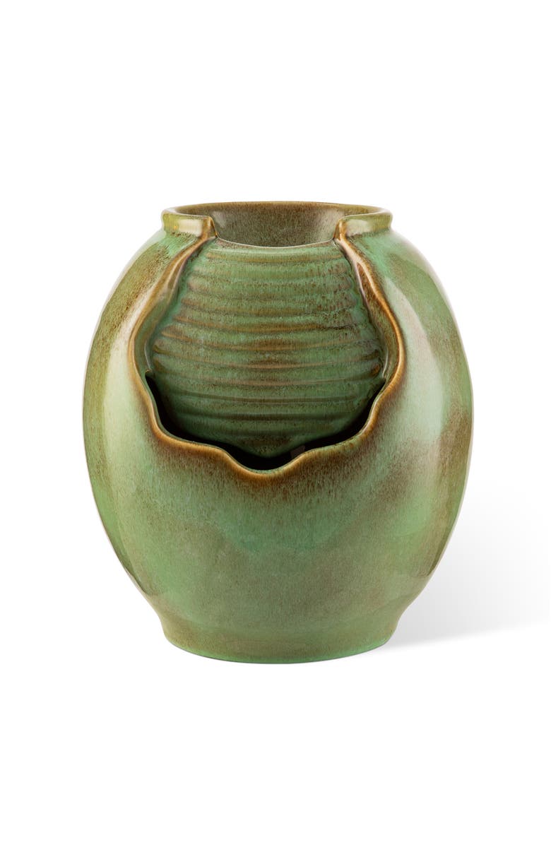 Glitzhome Ceramic Sage Green Pot Table Fountain with Pump, Alternate, color, Green