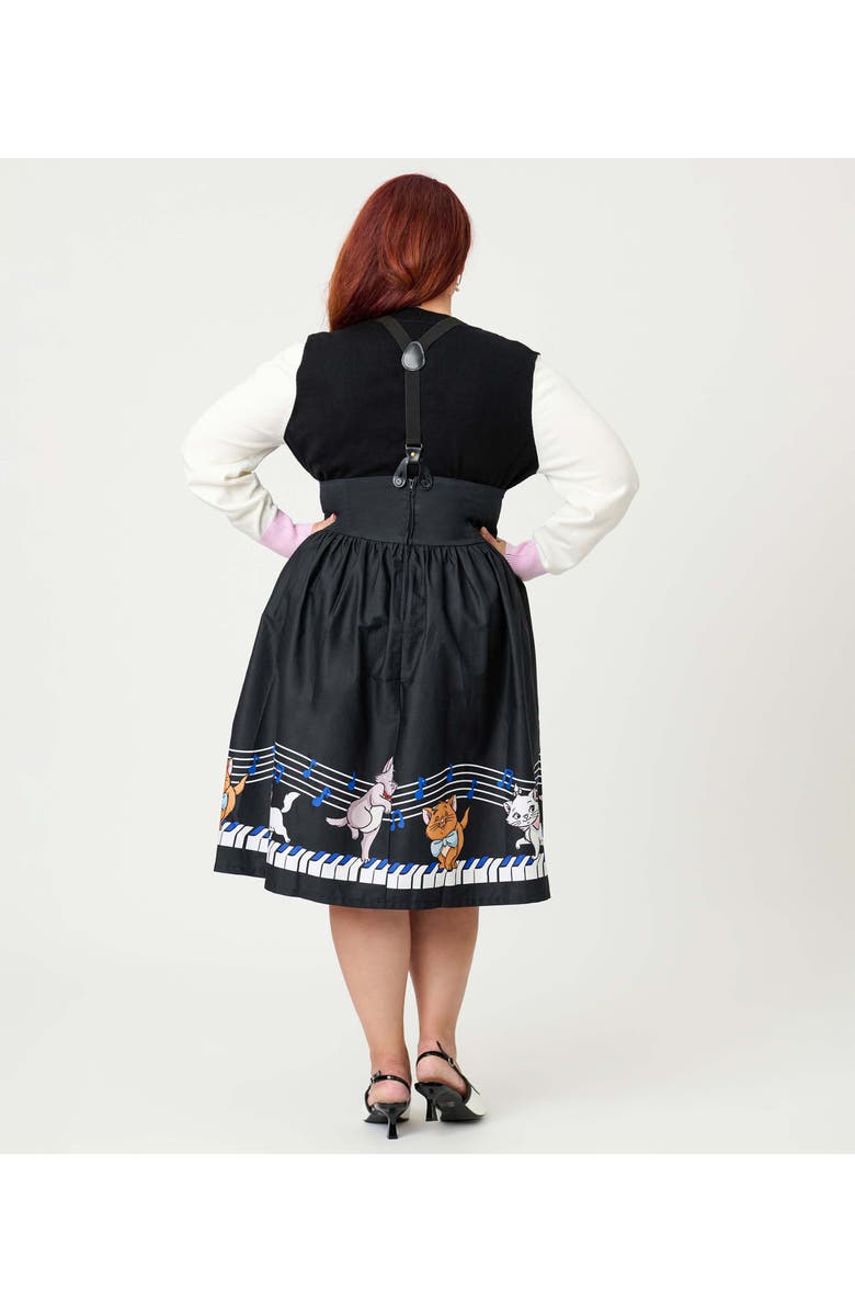 Unique Vintage Plus Size Suspender Swing Skirt, Alternate, color, Black Piano Cats Print