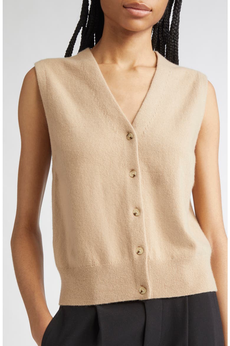 Shrunken Button Wool & Cashmere Blend Vest, Alternate, color, CAMEL