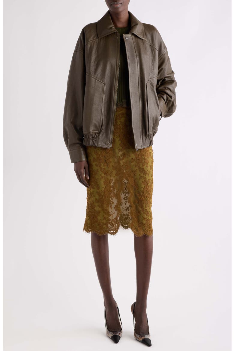 Oversized Leather Jacket, Alternate, color, KAKI FONCE