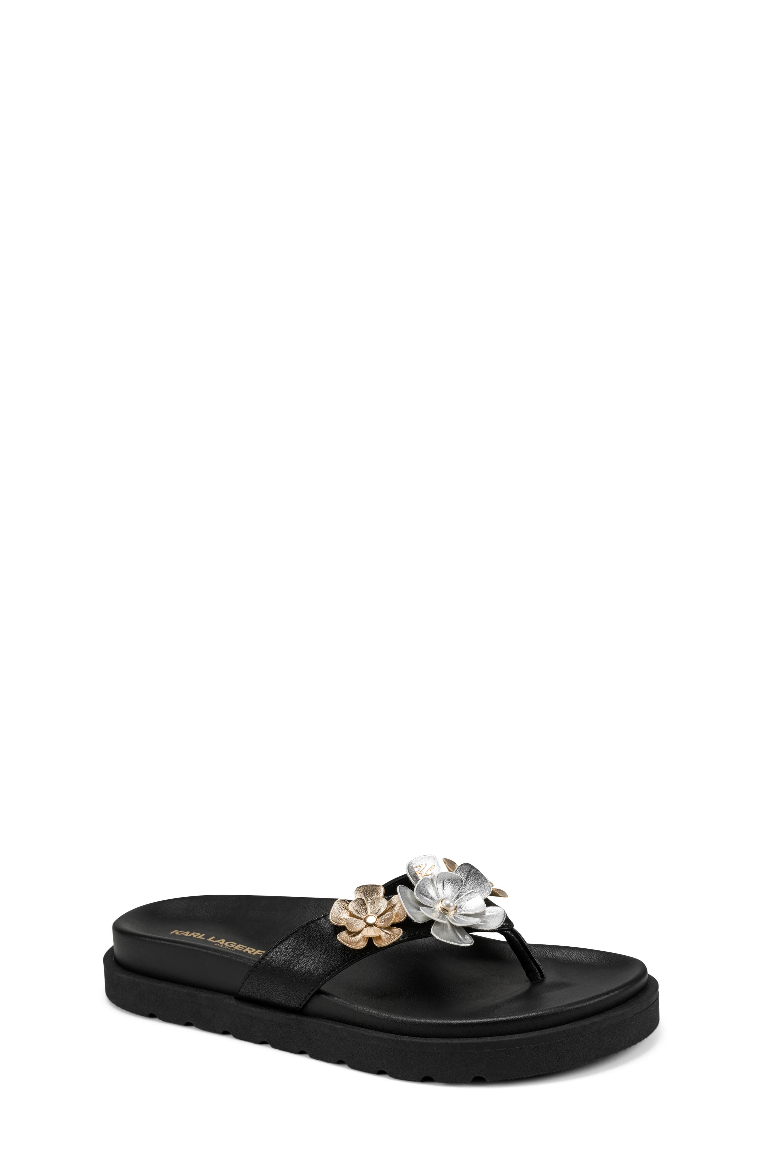 KARL LAGERFELD PARIS Hayze Fleur Flip Flop, Main, color, Black
