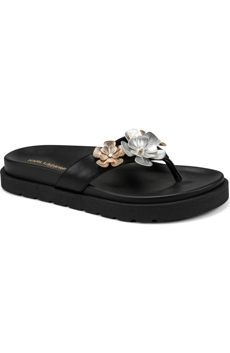 KARL LAGERFELD PARIS Hayze Fleur Flip Flop, Main, color, Black