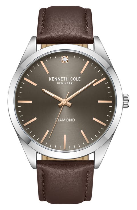 Diamond Leather Strap Watch, 44mm - 0.005ct.