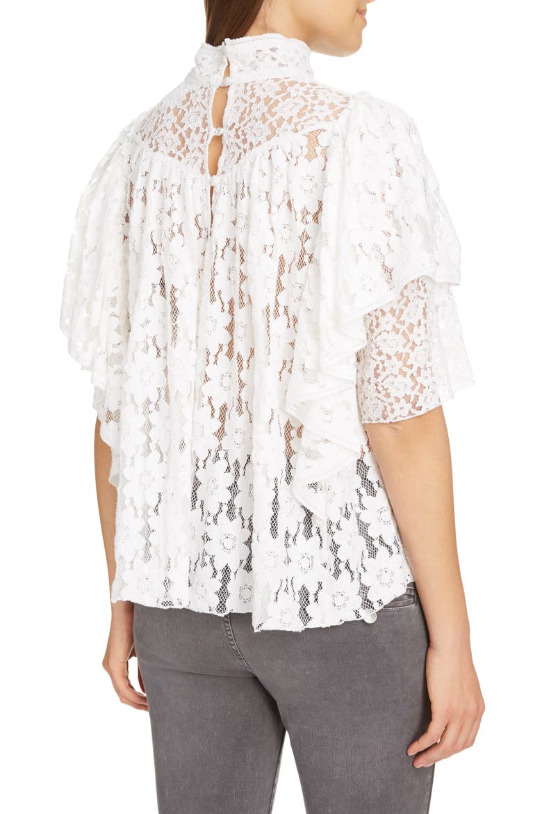 Vetea Floral Lace Ruffle Top, Alternate, color, WHITE