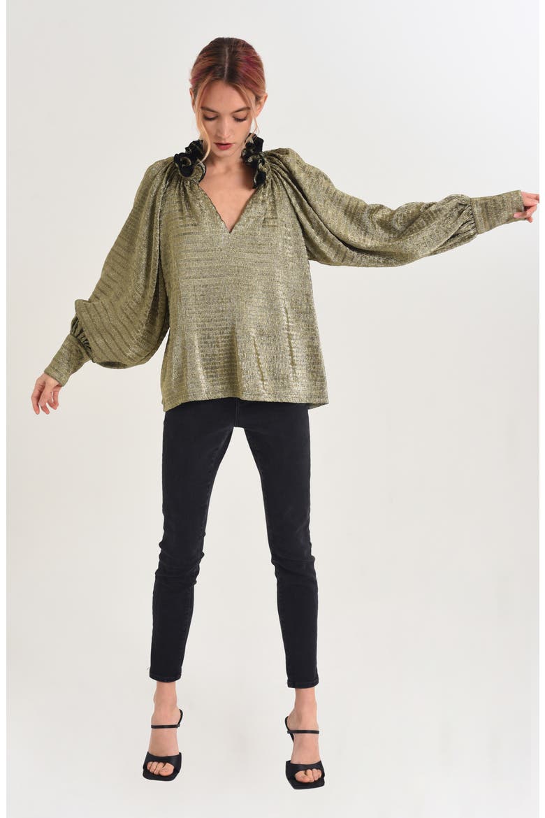 Frida Metallic Ruffle Collar Trapeze Top, Alternate, color, GOLD
