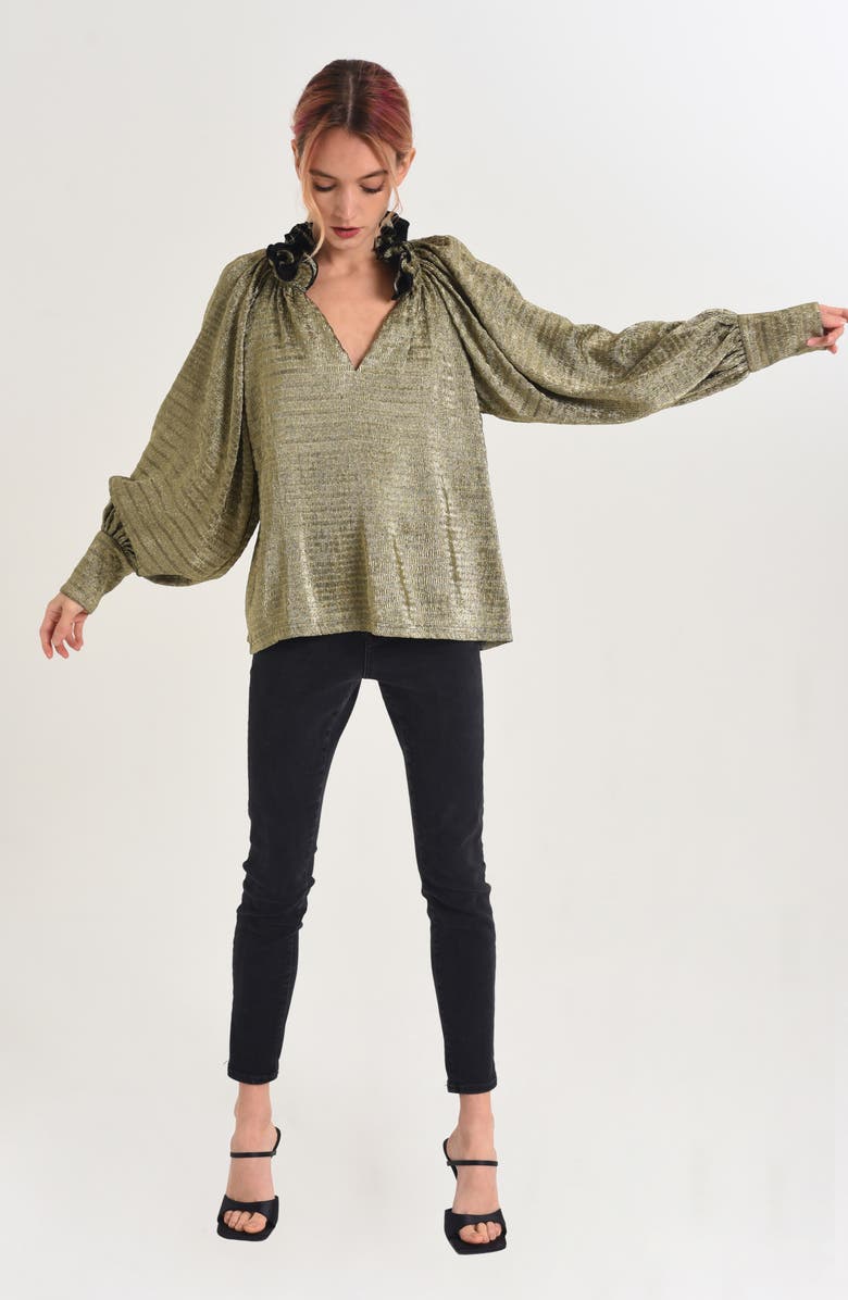 CIEBON Frida Metallic Ruffle Collar Trapeze Top, Alternate, color, Gold