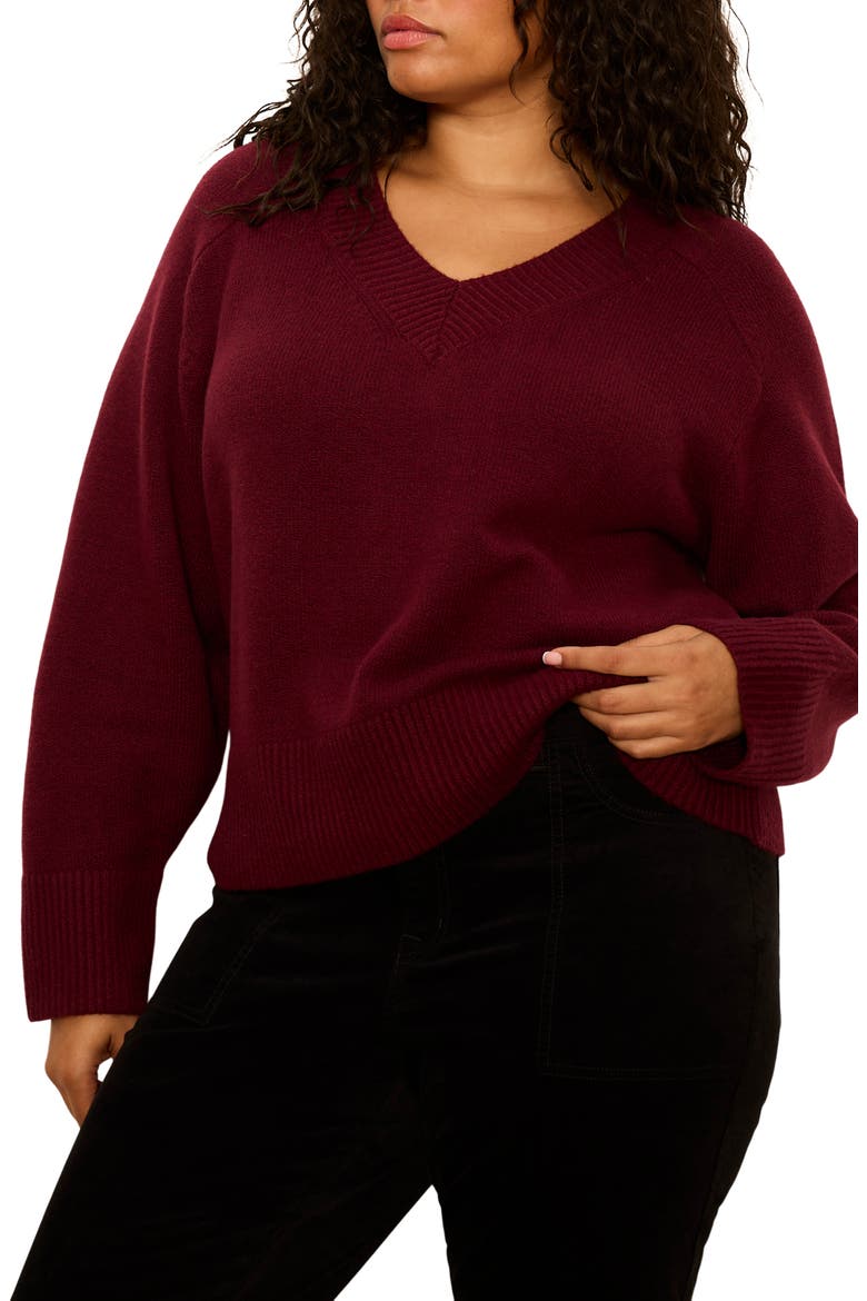 Vanna V-Neck Sweater, Alternate, color, BORDEAUX