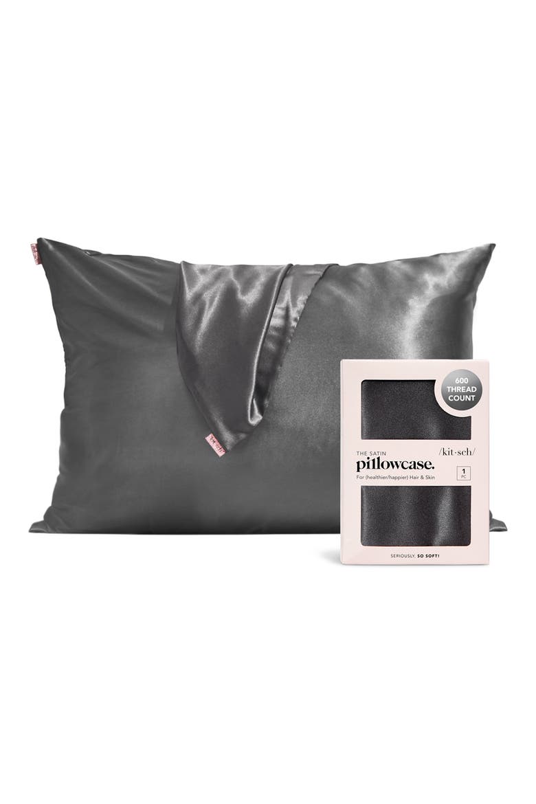 Standard Satin Pillowcase, Main, color, CHARCOAL GREY