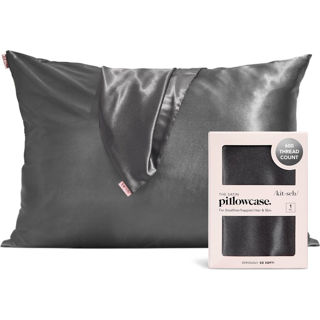Kitsch Standard Satin Pillowcase In Charcoal Grey