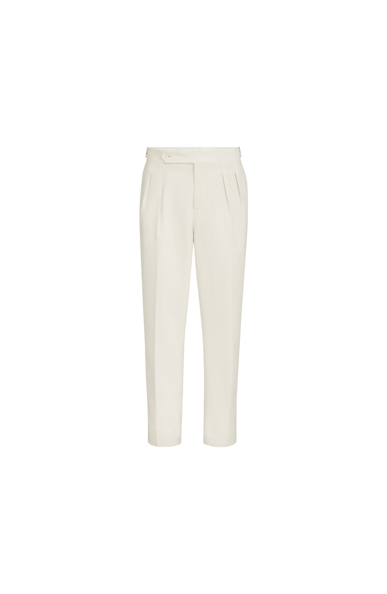 Brunello Cucinelli Sea Island cotton narrow wale corduroy tuxedo trousers with double pleats and tabbed waistband, Alternate, color, Milk