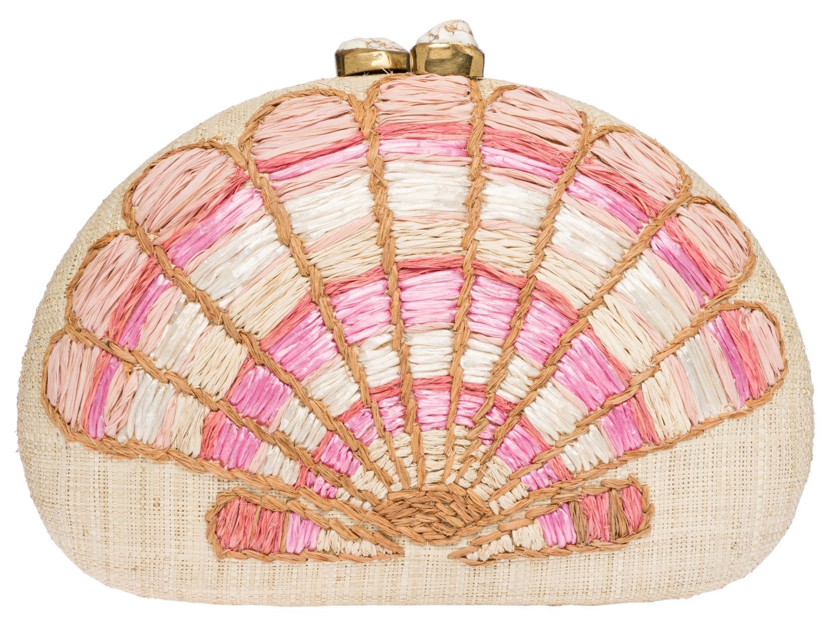 Rafe New York Berna Embroidered Dome Clutch, Main, color, Natural / Coral