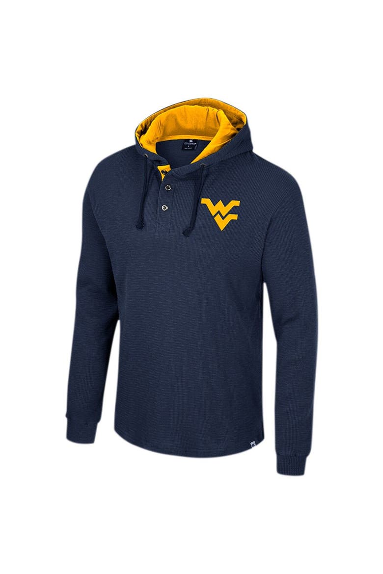 Men's Colosseum Navy West Virginia Mountaineers Affirmative Thermal Hoodie Long Sleeve T-Shirt, Alternate, color, Navy