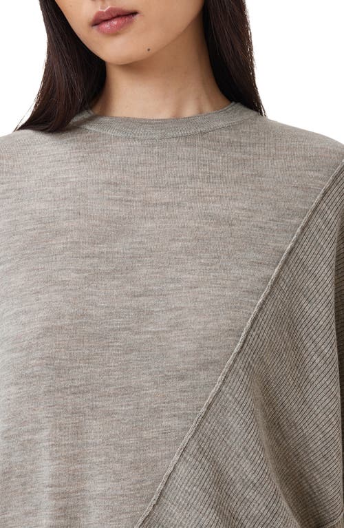 Allsaints Womens Sand Grey Isla Crewneck Asymmetric-hem Merino-wool Jumper In Gray