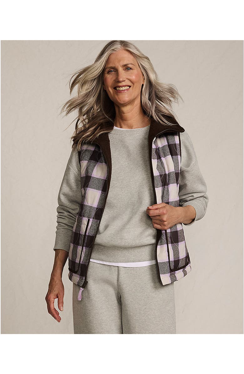 Lands' End High Pile Fleece Reversible Mixed Media Vest, Alternate, color, Rich Coffee/Brown Check