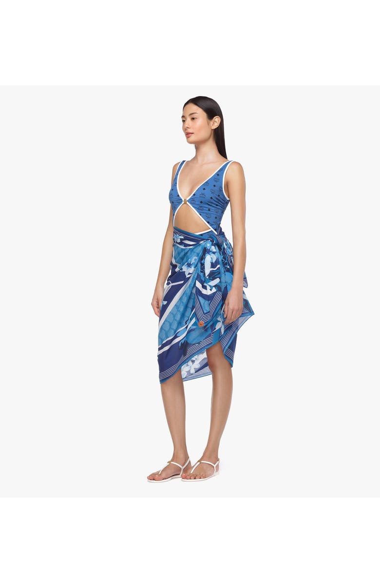 MCM Monogram Print Swimsuit, Alternate, color, New Munich Blue