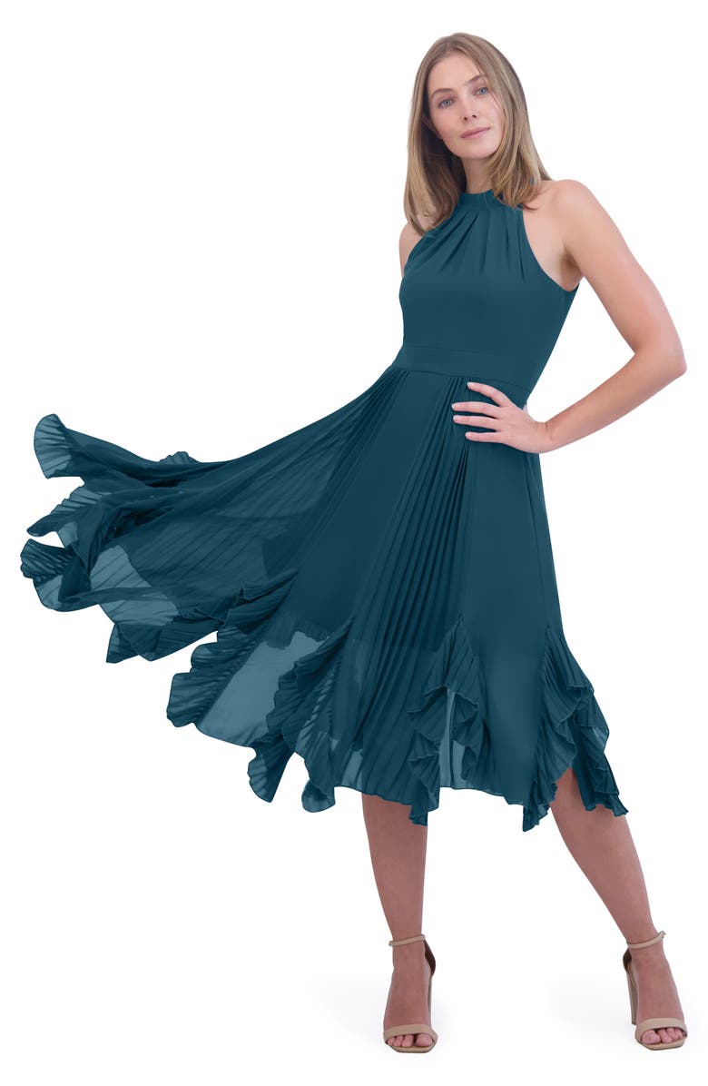 Eliza J Ruffle Pleat Halter Neck Cocktail Dress, Alternate, color,