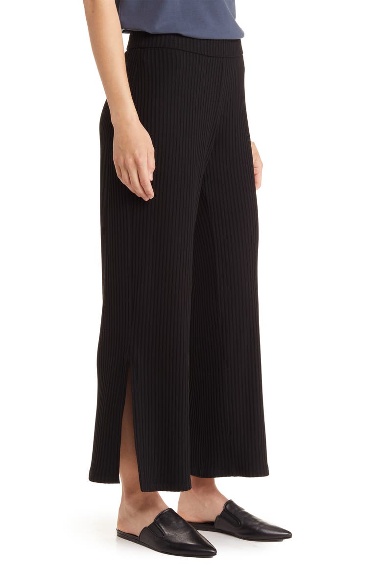 Ribbed Side Slit Wide Leg Pants, Alternate, color, BLACK