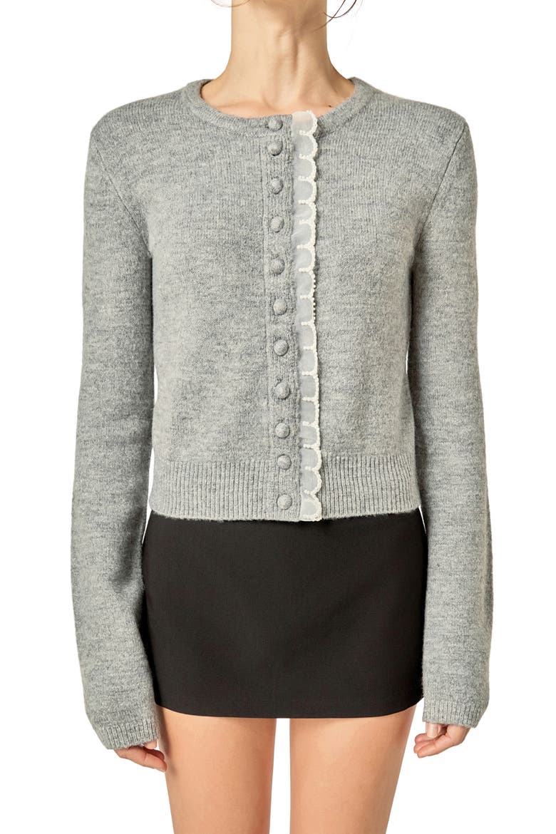 Scallop Trim Cardigan, Alternate, color, HEATHER GREY