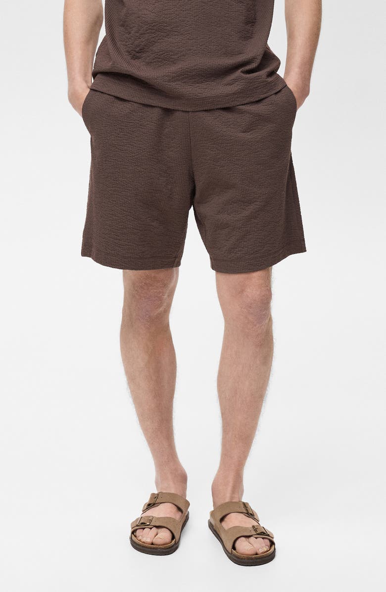 MANGO Drawstring Seersucker Shorts, Main, color, 