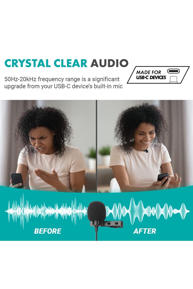 uLav - Wired Omnidirectional USB-C Lavalier Clip On Microphone, Alternate, color, Black