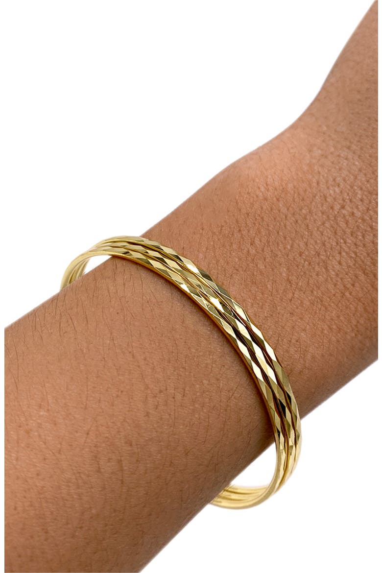 Set of 3 Hammered 14K Gold Plated Bangle Bracelets, Alternate, color, YELLOW
