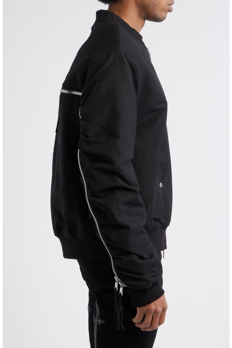 Kayden Zip Detail Cotton Bomber Jacket, Alternate, color, BLACK