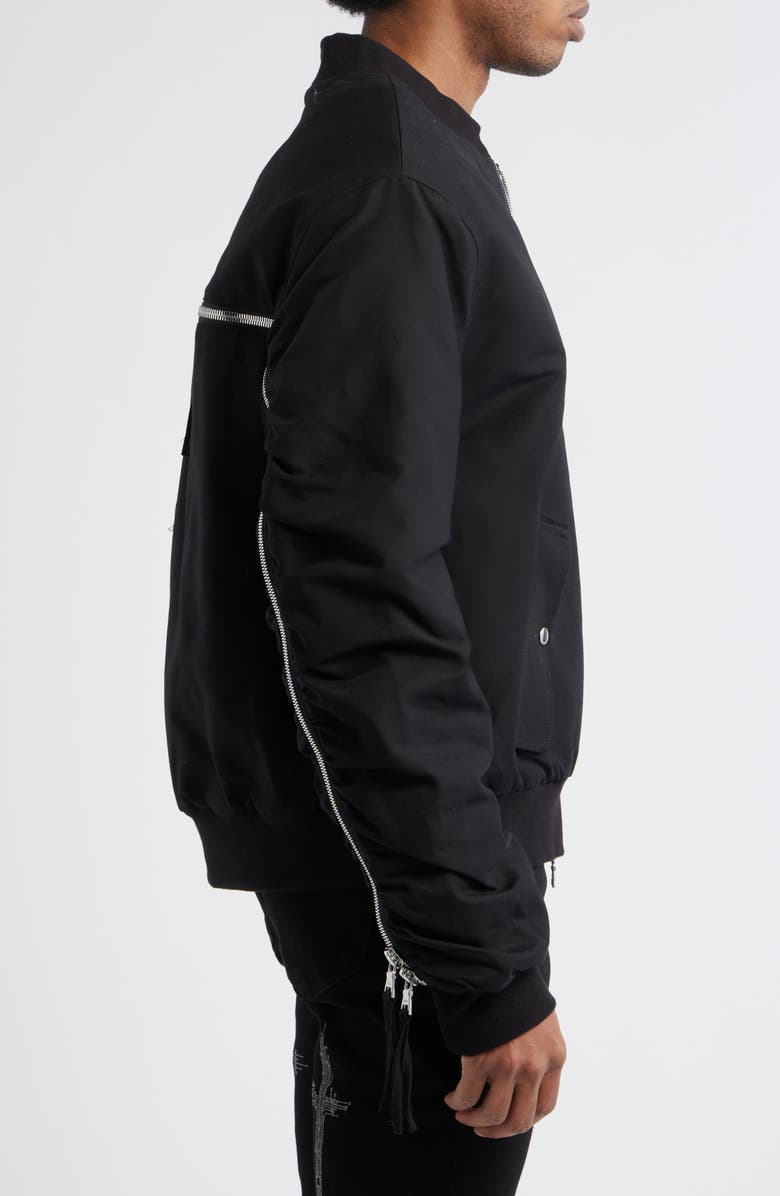 RtA Kayden Zip Detail Cotton Bomber Jacket, Alternate, color, Black