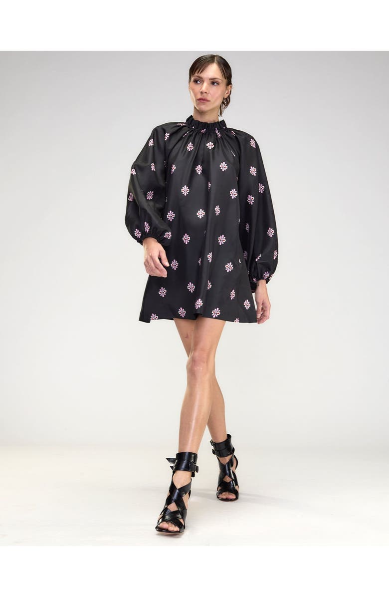 Cynthia Rowley Second Nature Silk Taffeta Dress, Alternate, color, Black_multi