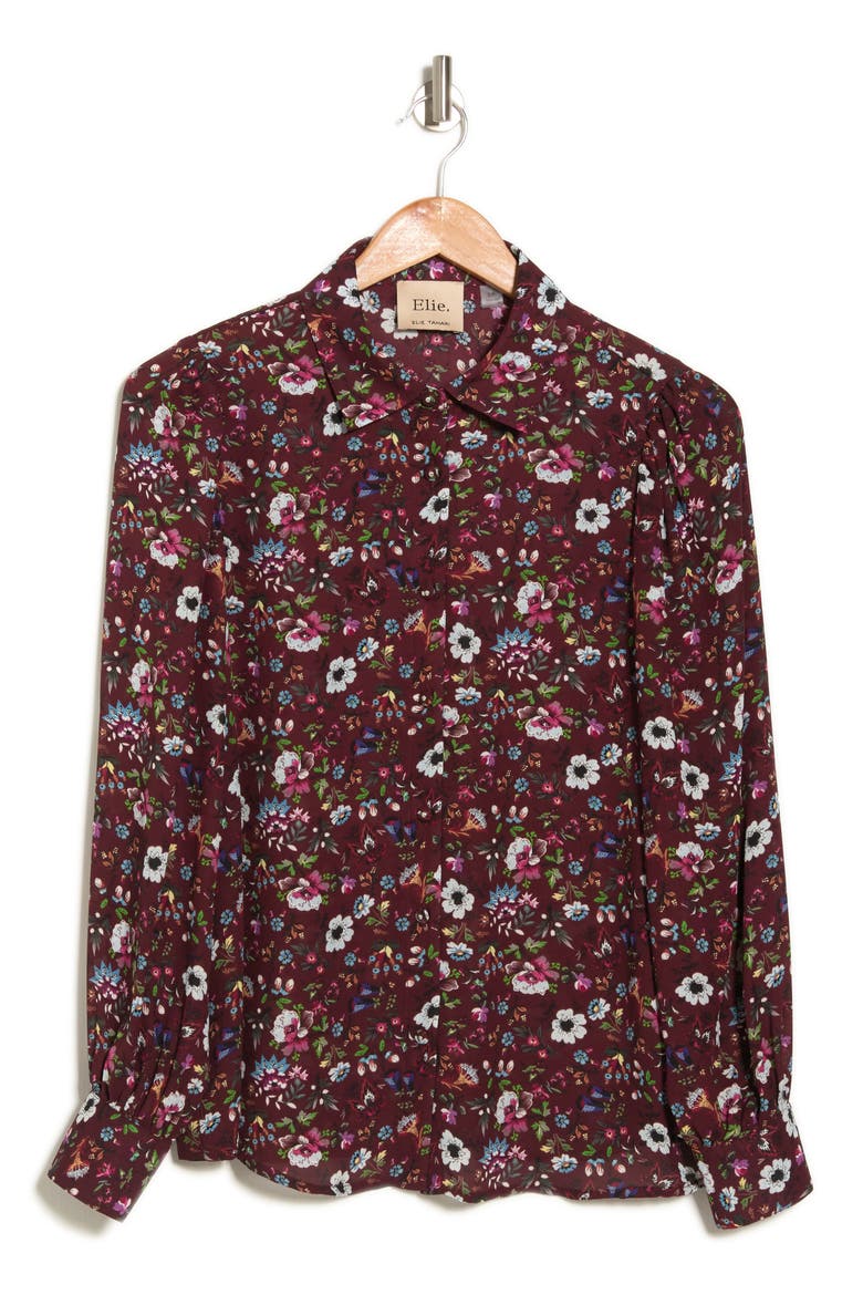 Floral Button-Front Blouse, Alternate, color, WINE GROUND FLORAL GARDEN