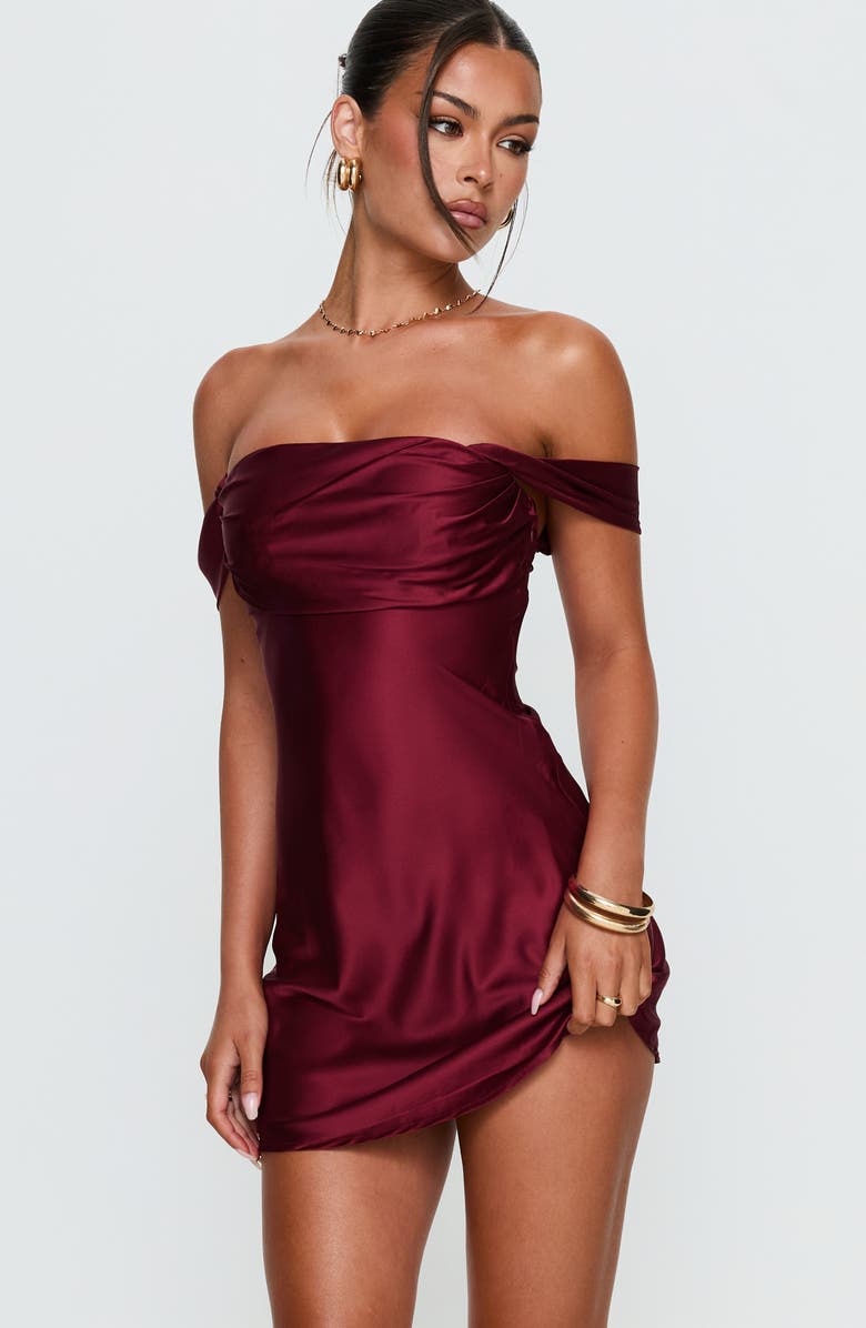 Princess Polly Zabbarra Off the Shoulder Satin Minidress, Alternate, color, 