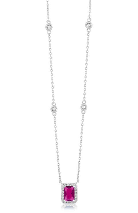 Rectangle Birthstone Cubic Zirconia Pendant Necklace
