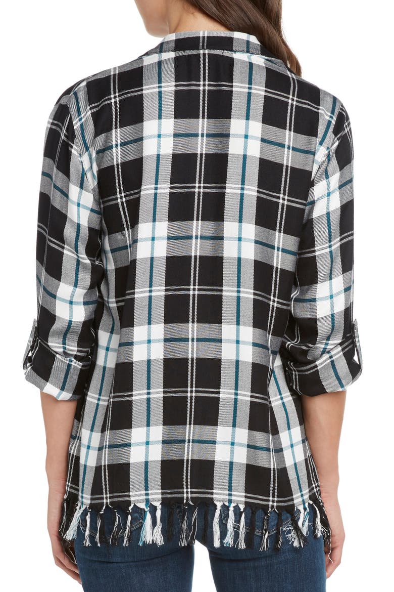Plaid Fringe Top, Alternate, color, DEEP TEAL