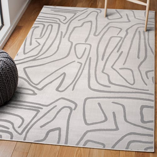 Jonathan Y Alcina Modern Scandinavian Graphic Lines High-low Area Rug In White/light Gray