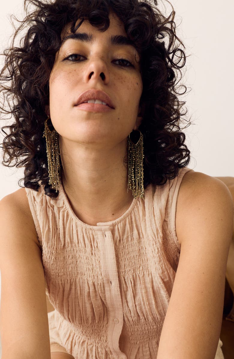 PER UNA BY M&S Shirred Button Top, Alternate, color, Ecru Brown