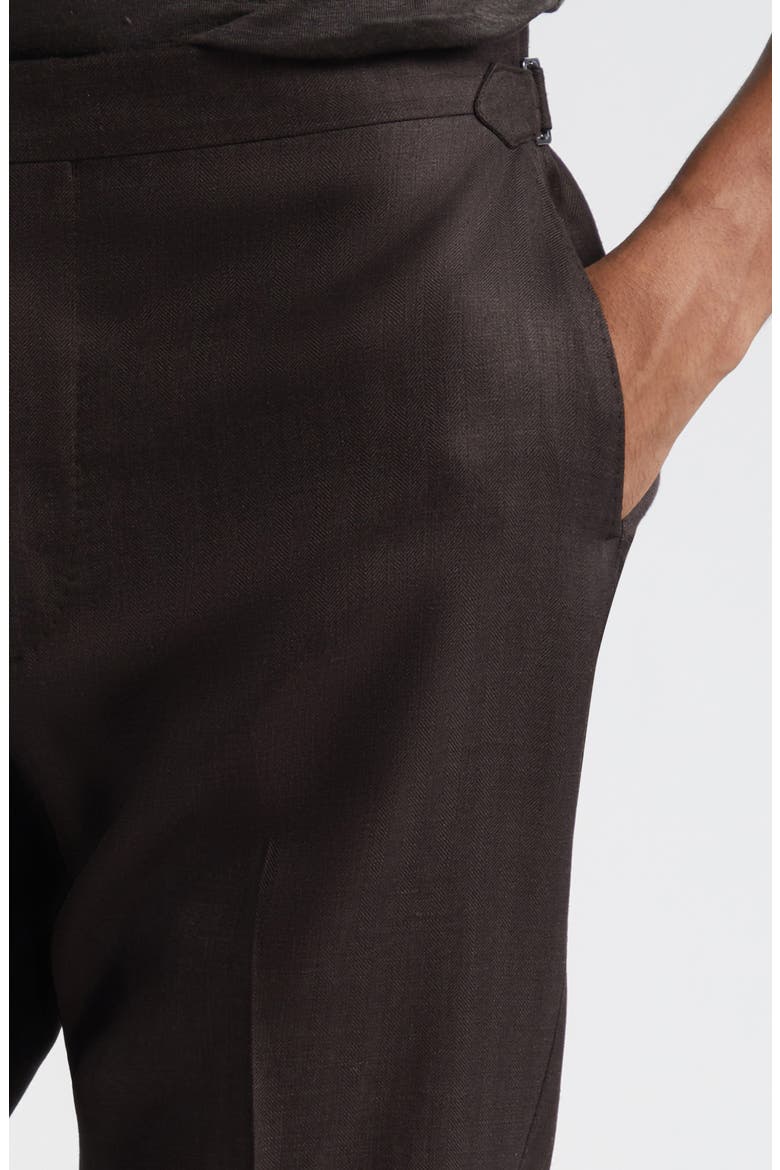 Pleated Linen Blend Pants, Alternate, color, BROWN