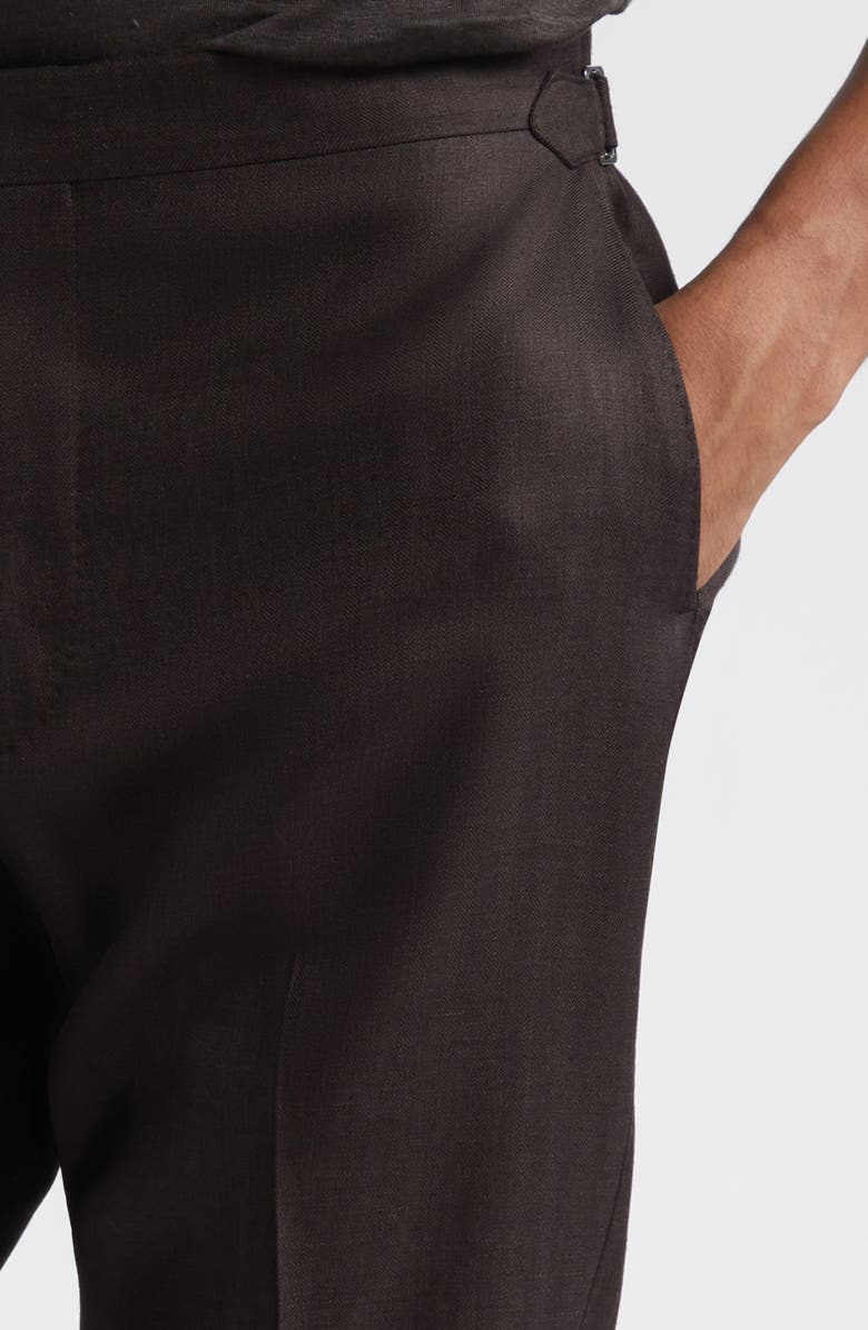 Thom Sweeney Pleated Linen Blend Pants, Alternate, color, Brown