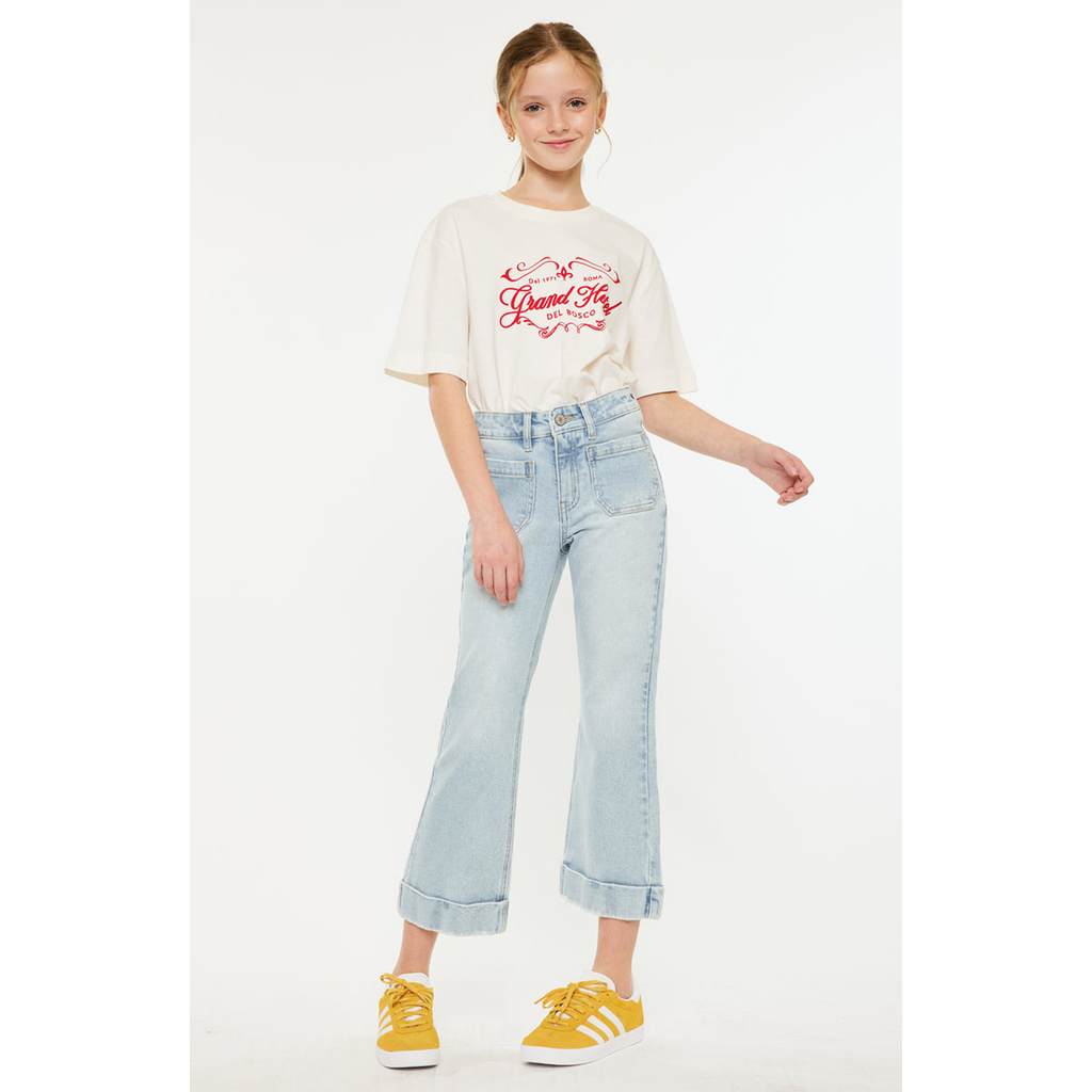 Kancan Evie High Rise Cropped Flare Jeans In Blue