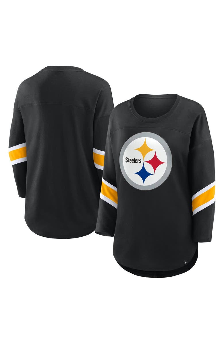 FANATICS Women
s Fanatics Black Pittsburgh Steelers Plus Size Redzone 3/4-Sleeve Scoop Neck T-Shirt, Main, color, Black