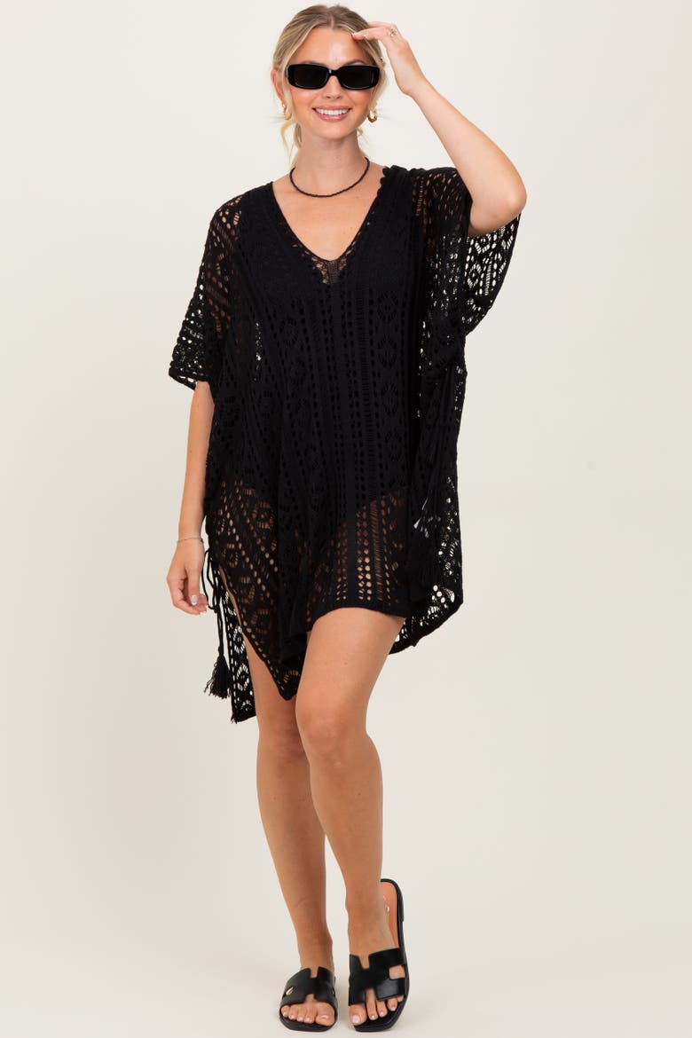 Crochet Knit Swim Cover Up, Alternate, color, Black